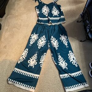 Teal and White Women's Jumpsuit